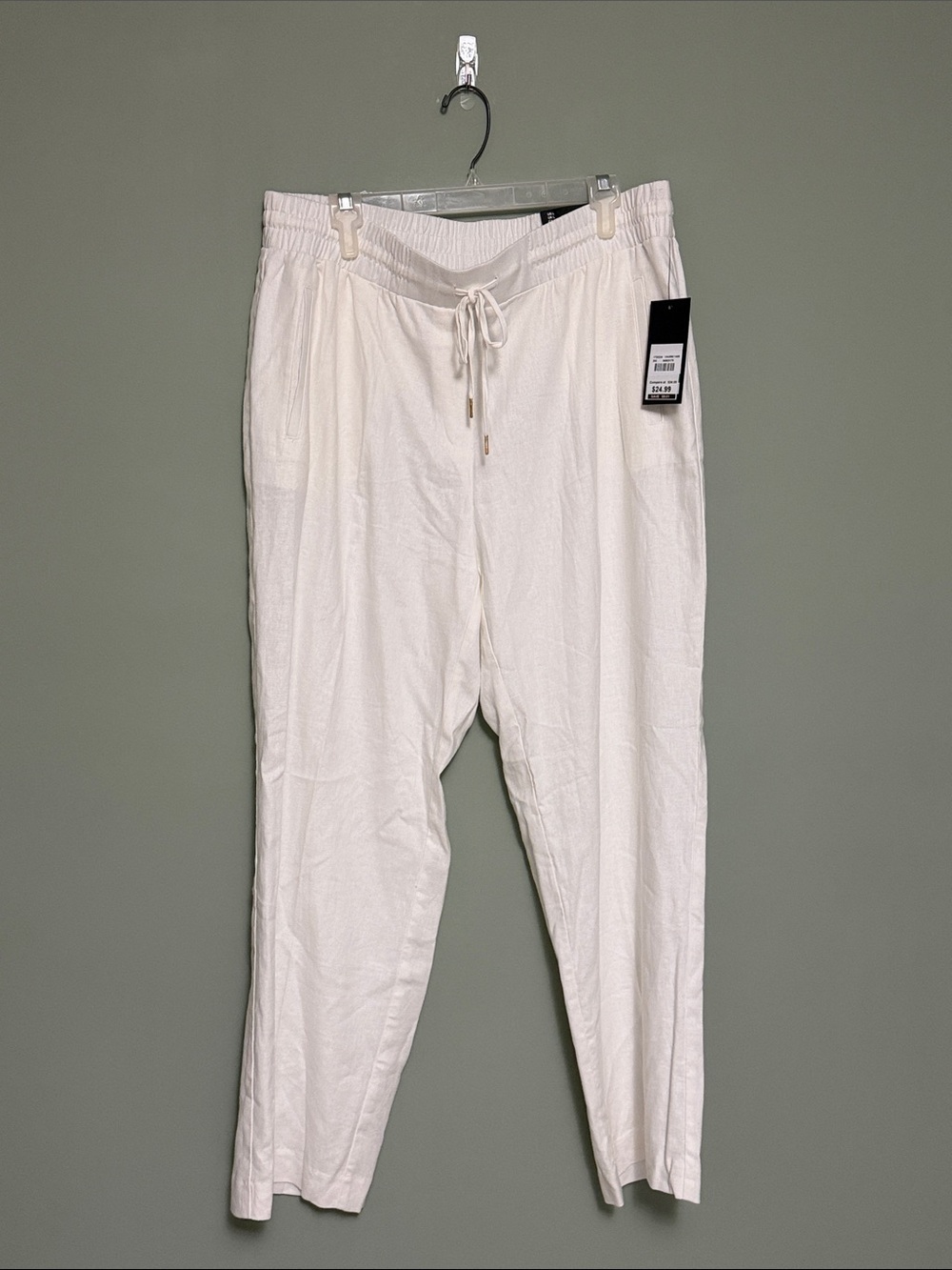 Jones New York White Linen Blend Drawstring Pants Women’s Large NWT